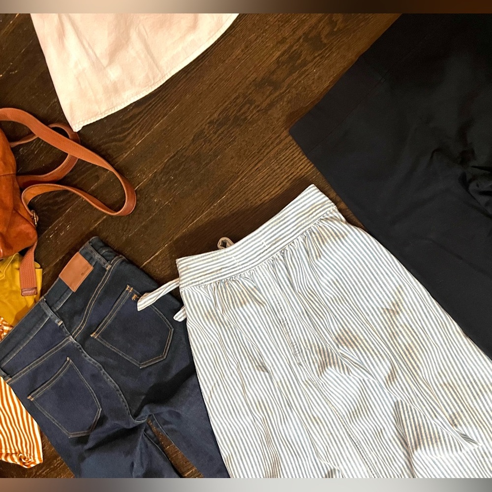MADEWELL BUNDLE Leather backpack bag jeans seersucker skirt leggings tan… - Picture 14 of 16